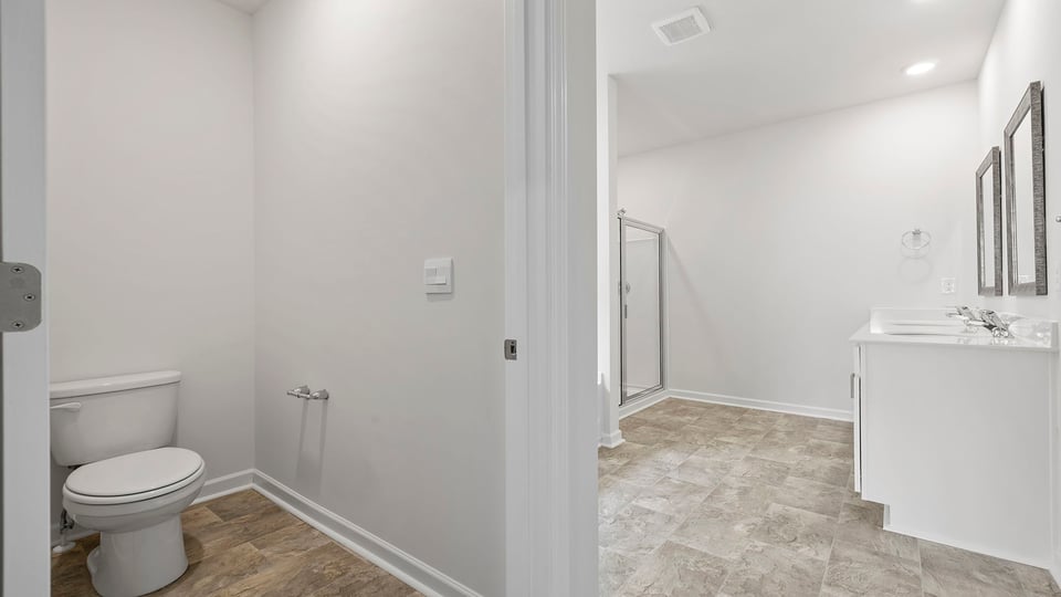 Bathroom with double vanity sinks.
