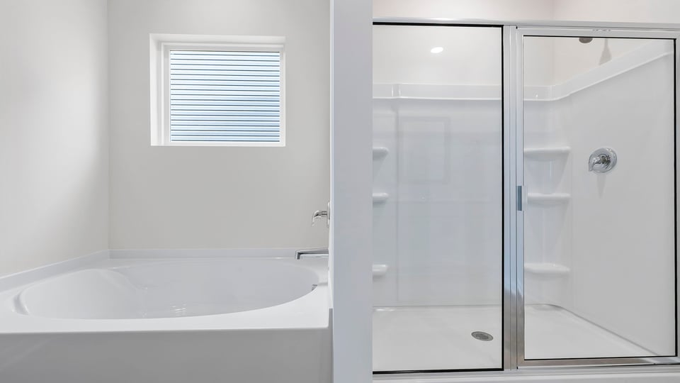Bathroom with double vanity sinks.
