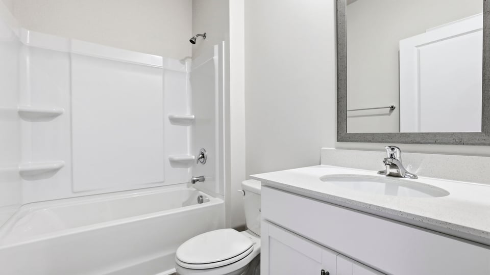 Bathroom with vanity sink.