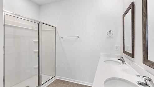Bathroom with double vanity sink.