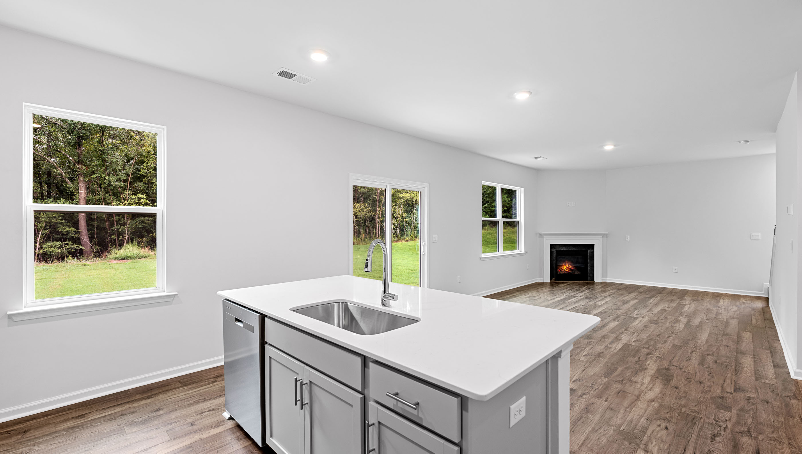 Island overlooking the combination dining and family room.