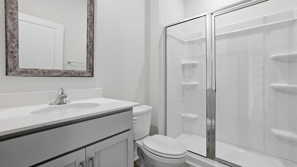 Bathroom with vanity sink.