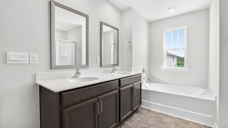 Bathroom with double vanity sink.