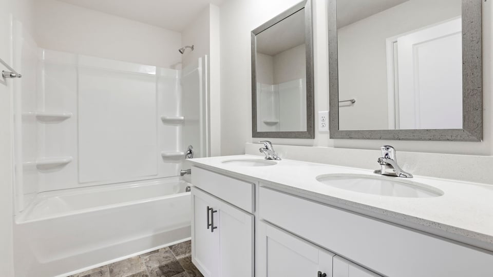 Bathroom with double vanity sink.