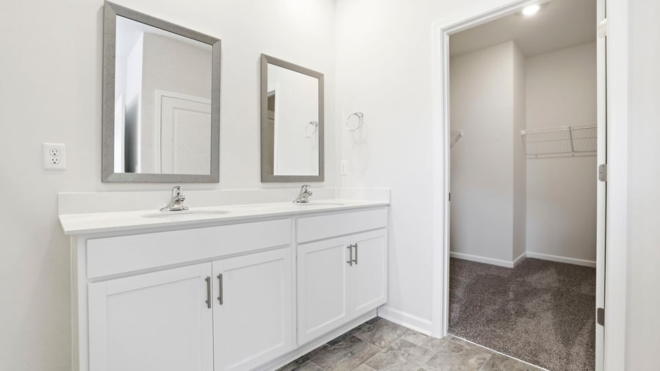 Bathroom with double vanity sink.