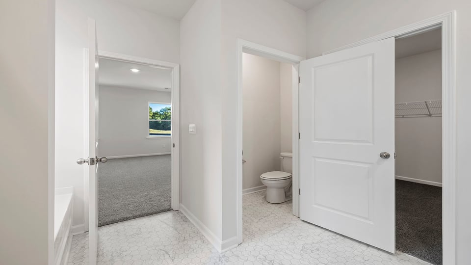 Primary bedroom water closet and walk-in closet.