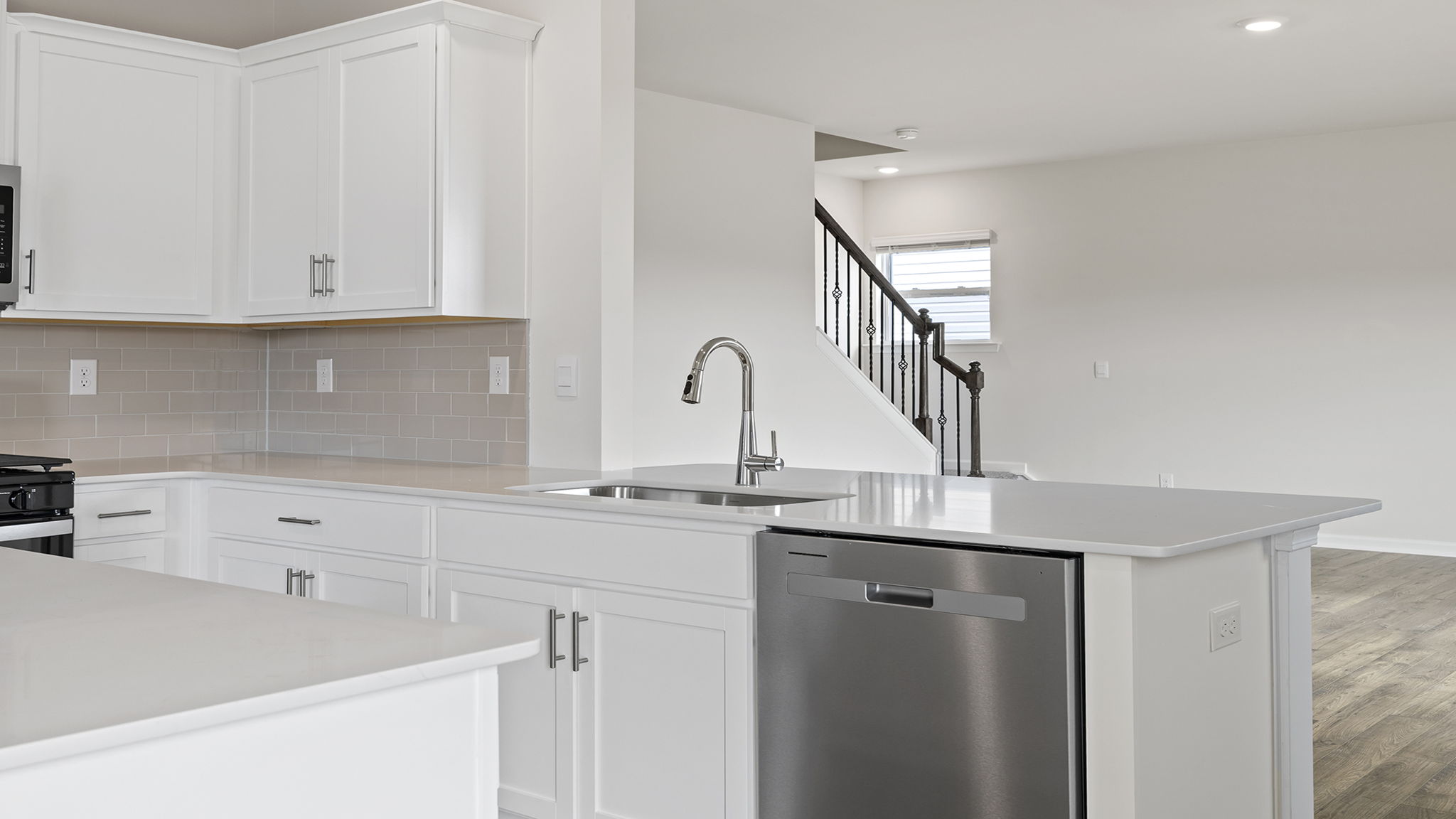 View from kitchen of the stairwell.