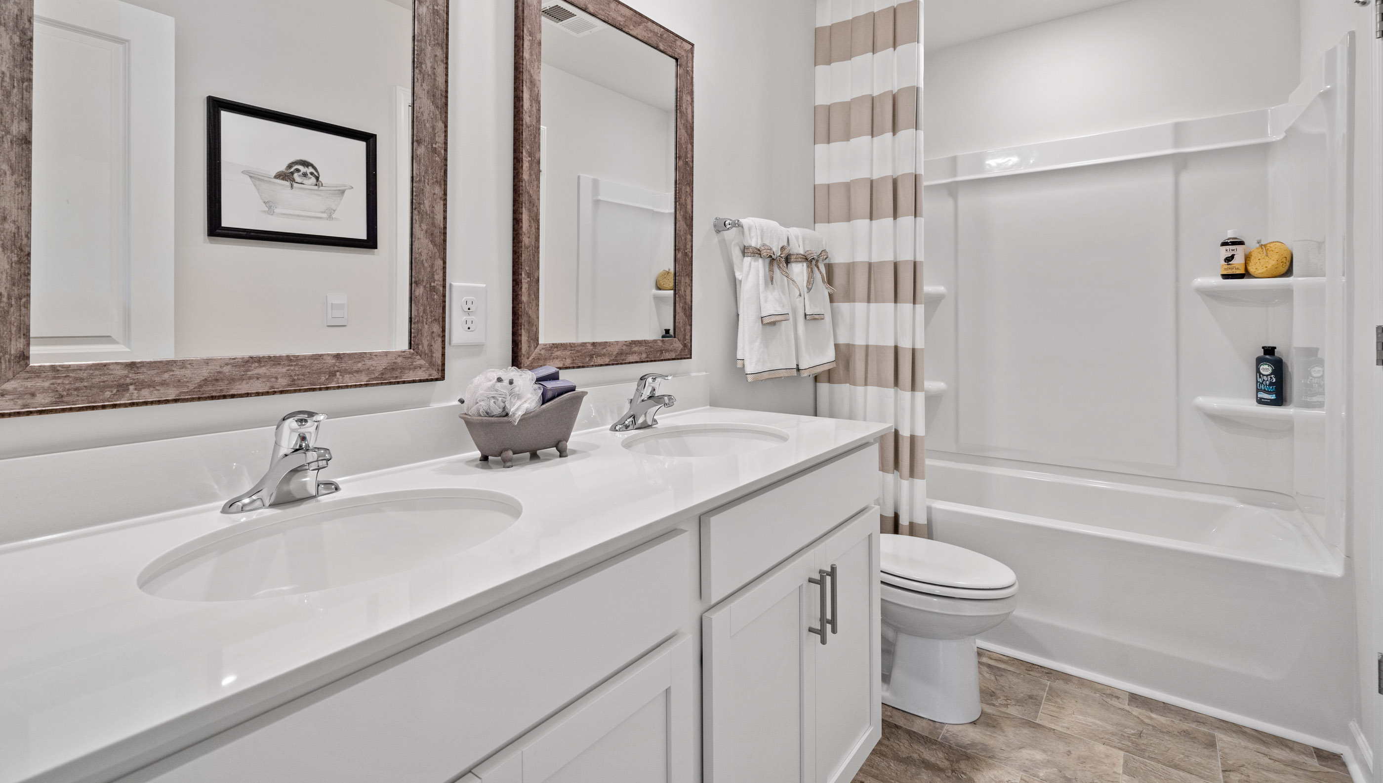 Bathroom with double vanity sink.