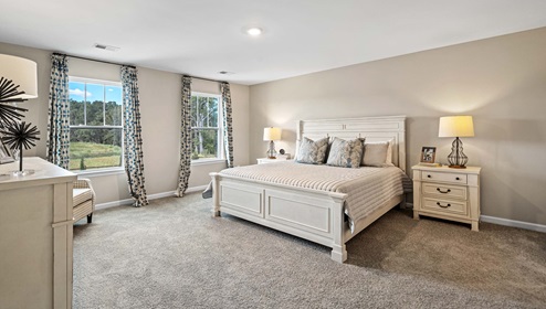 Bedroom with carpet and window.