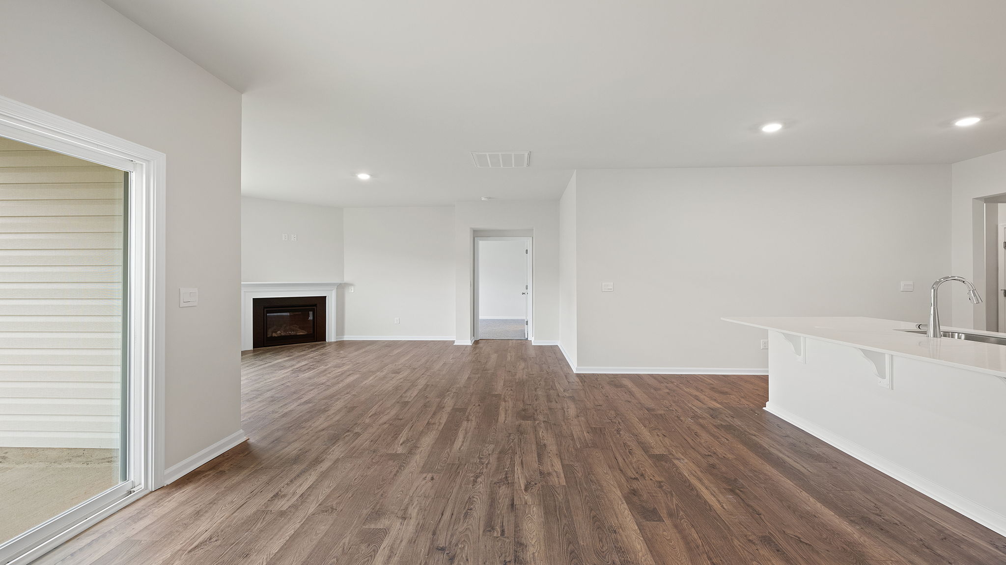 Combination dining and living areas.