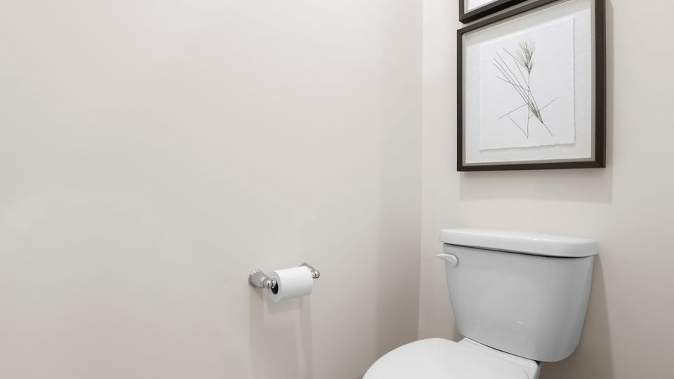 Primary bathroom with double vanity sink.