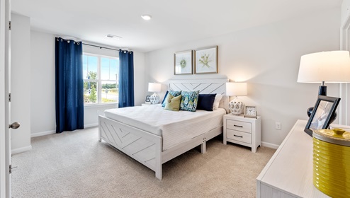 Primary bedroom with large window.