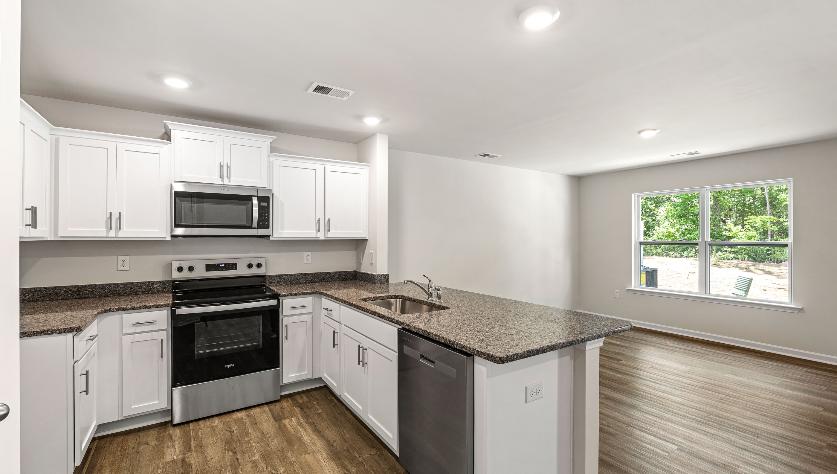 View from kitchen of the family room.