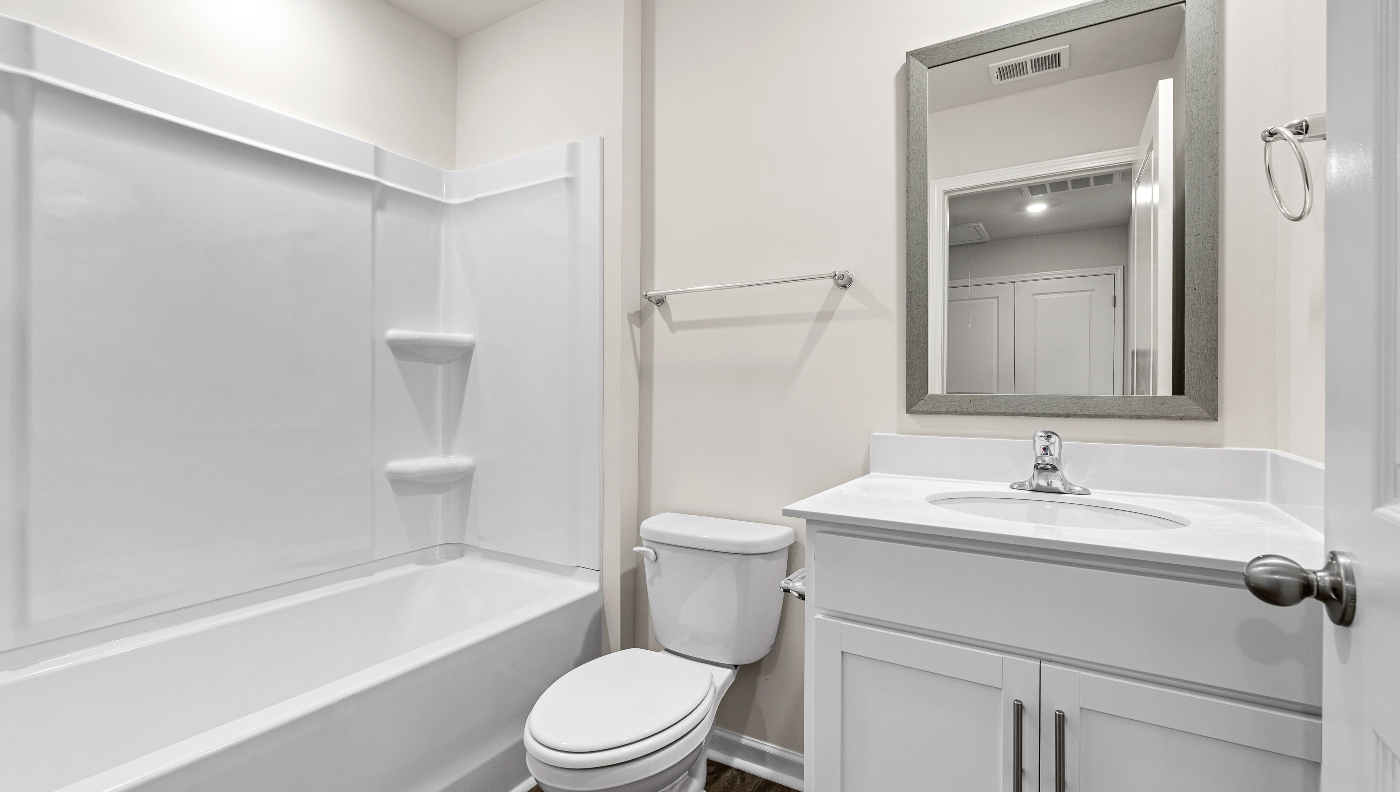 Hall bathroom with shower / tub.