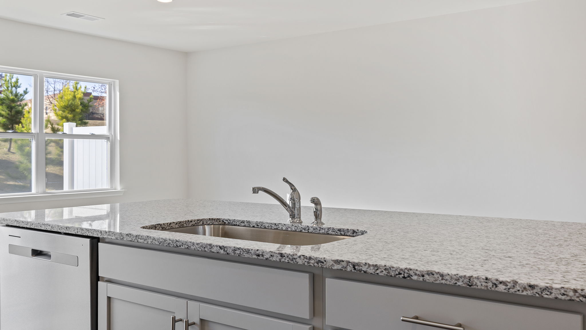 View from kitchen into dining area.