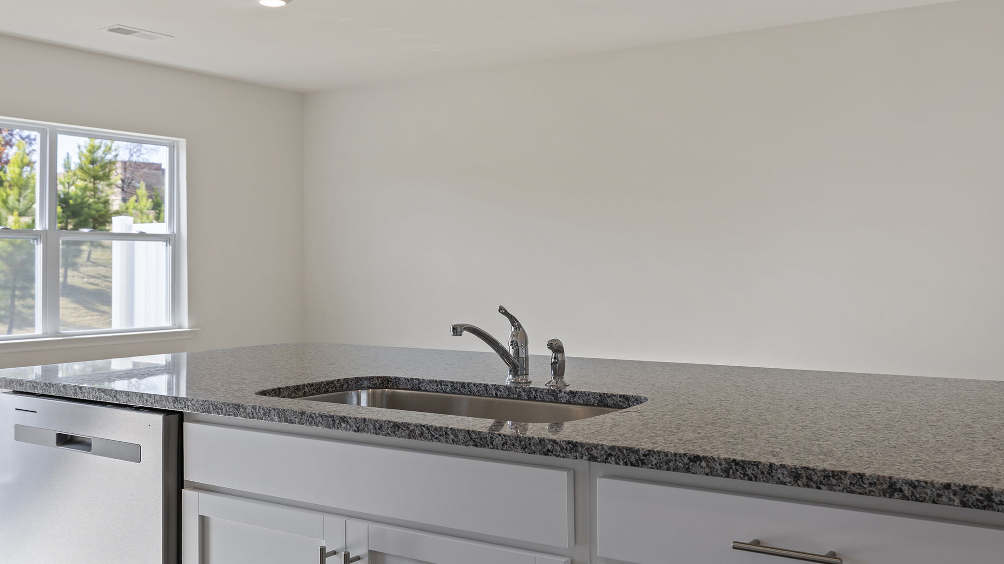 View from kitchen into dining area.