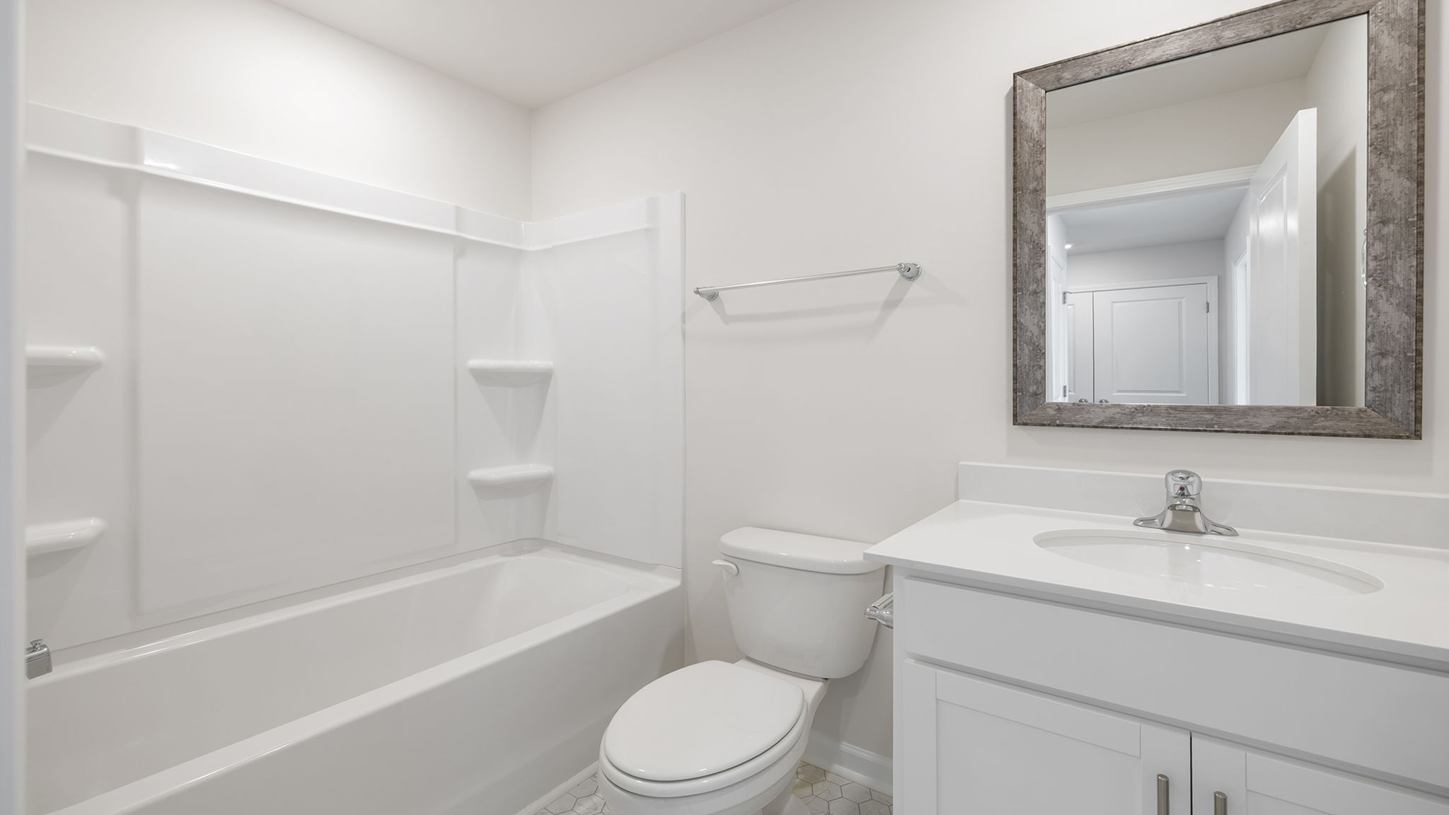 Hall bathroom with shower / tub.