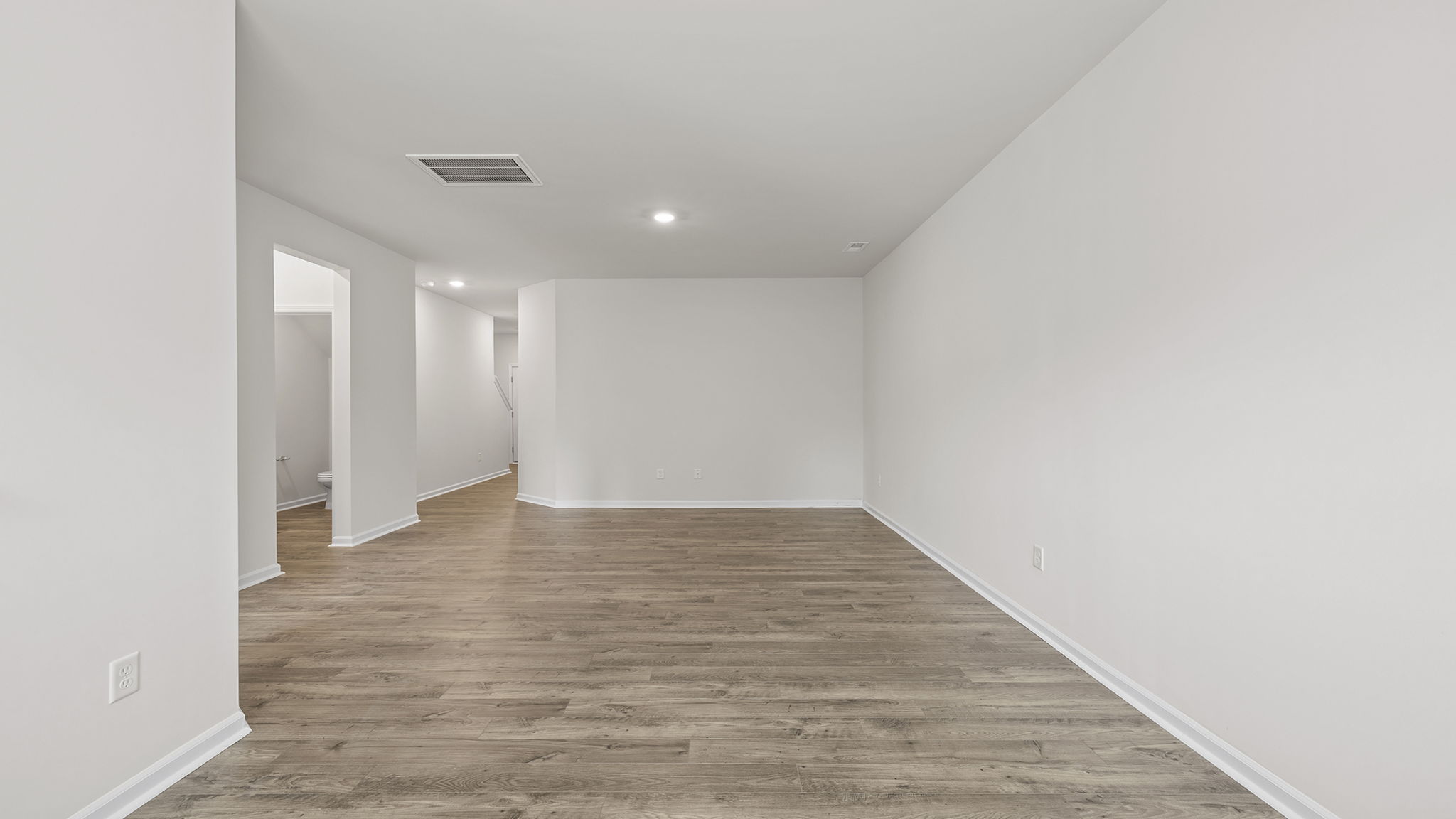 View of combination living and dining area.