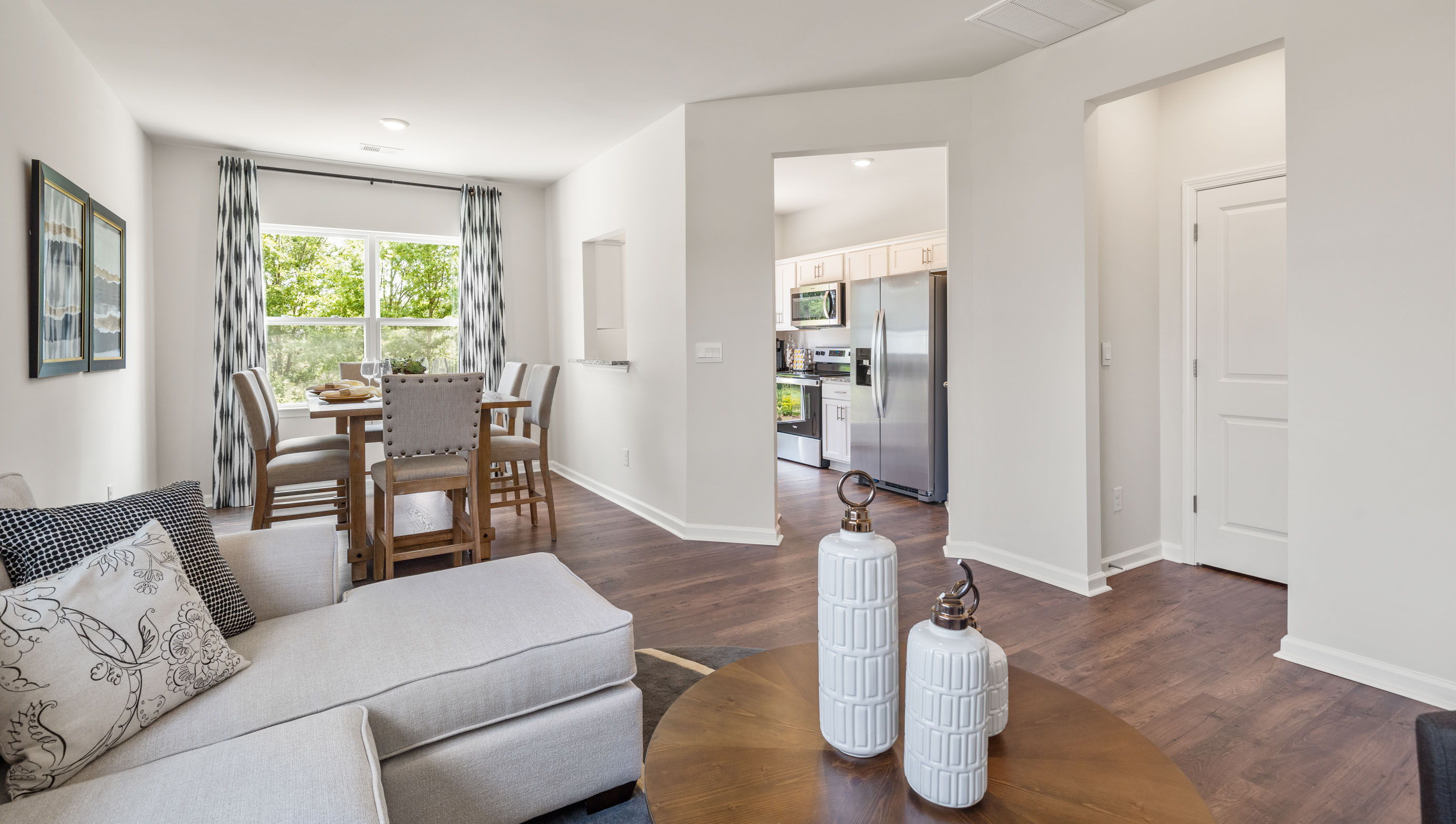 Family room with windows.