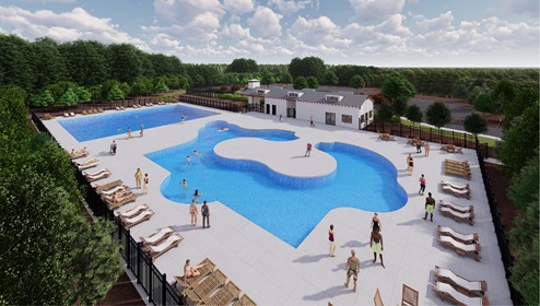 Pool with chairs.