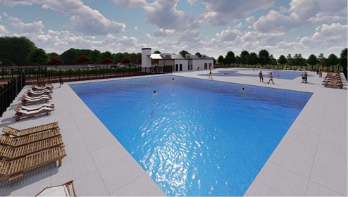 Pool with chairs.