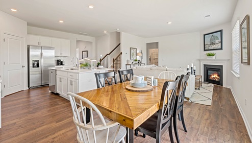 Dining area with view of family room.