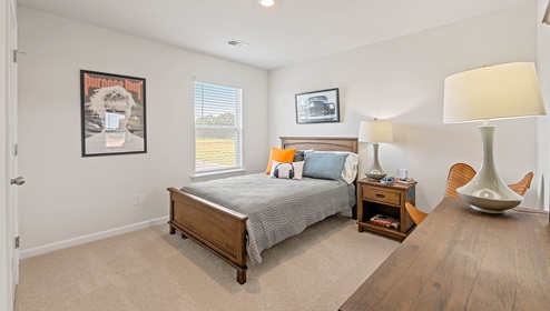 Bedroom with carpets and window.