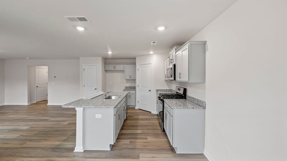 View from the dining area to the kitchen.