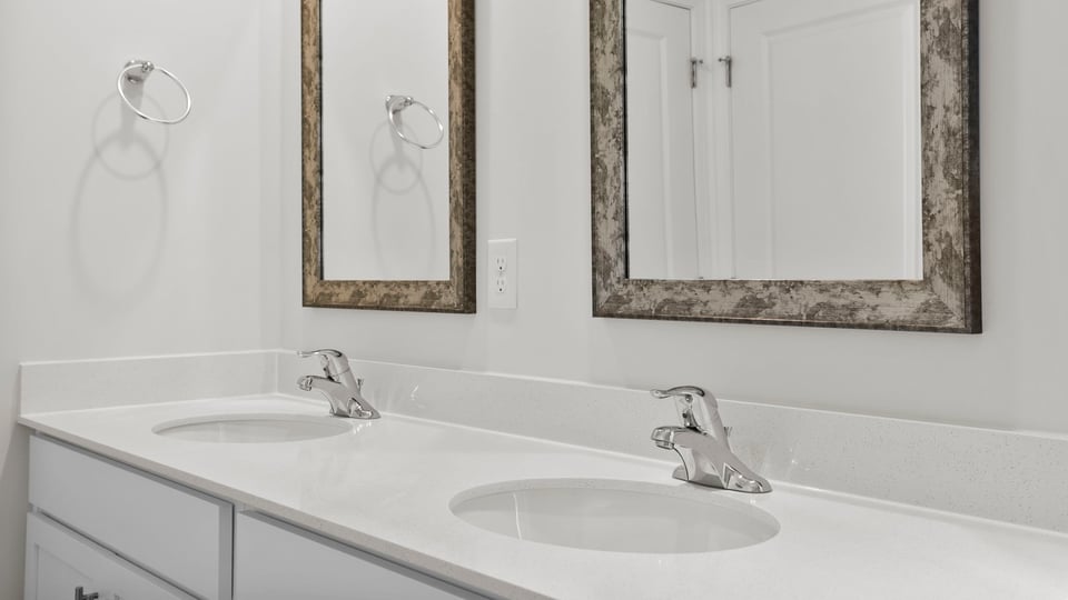 Bathroom with double vnaity sink.