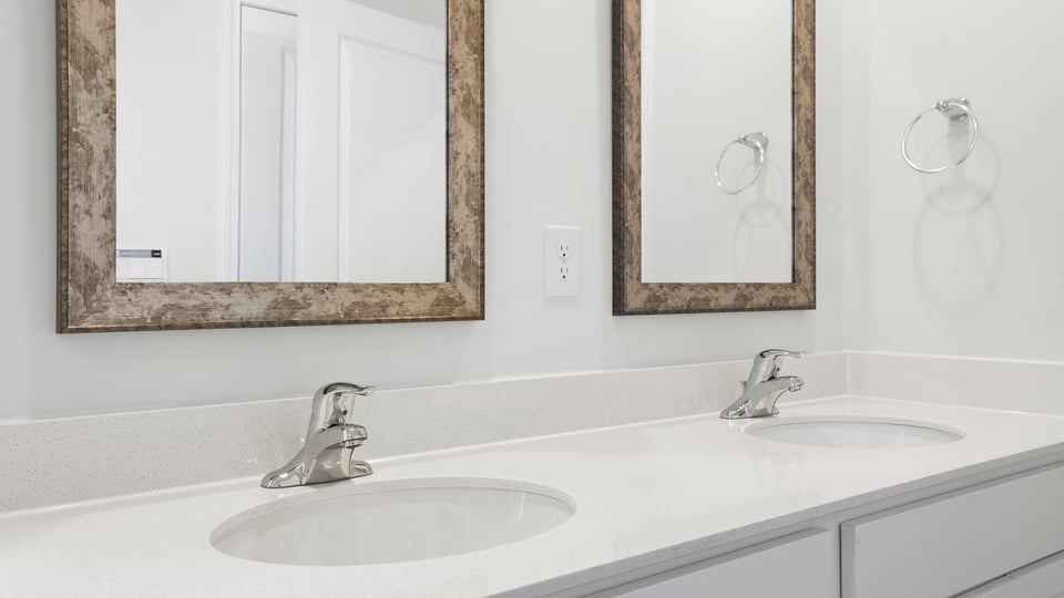 Bathroom with double vanity sink.