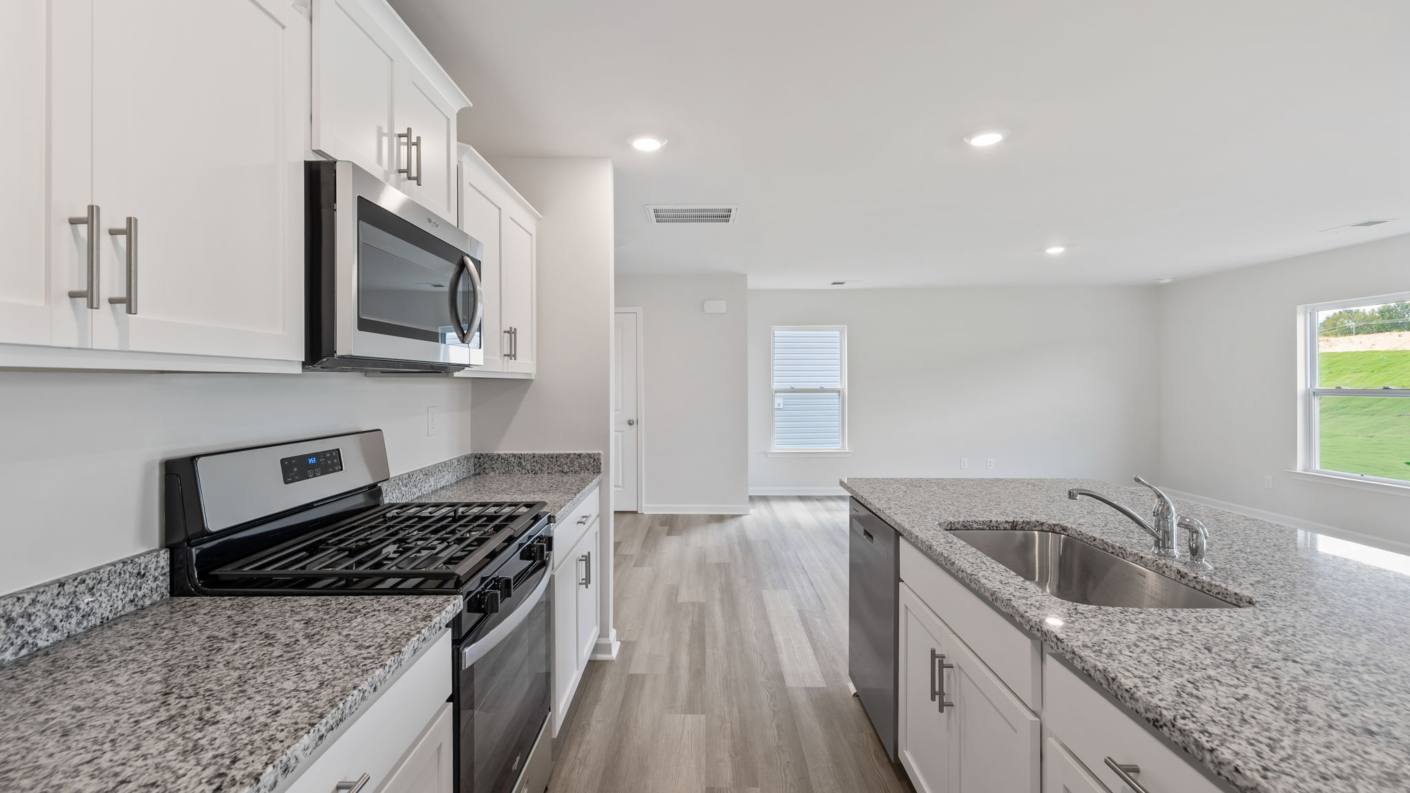 View of kitchen toward the family room.