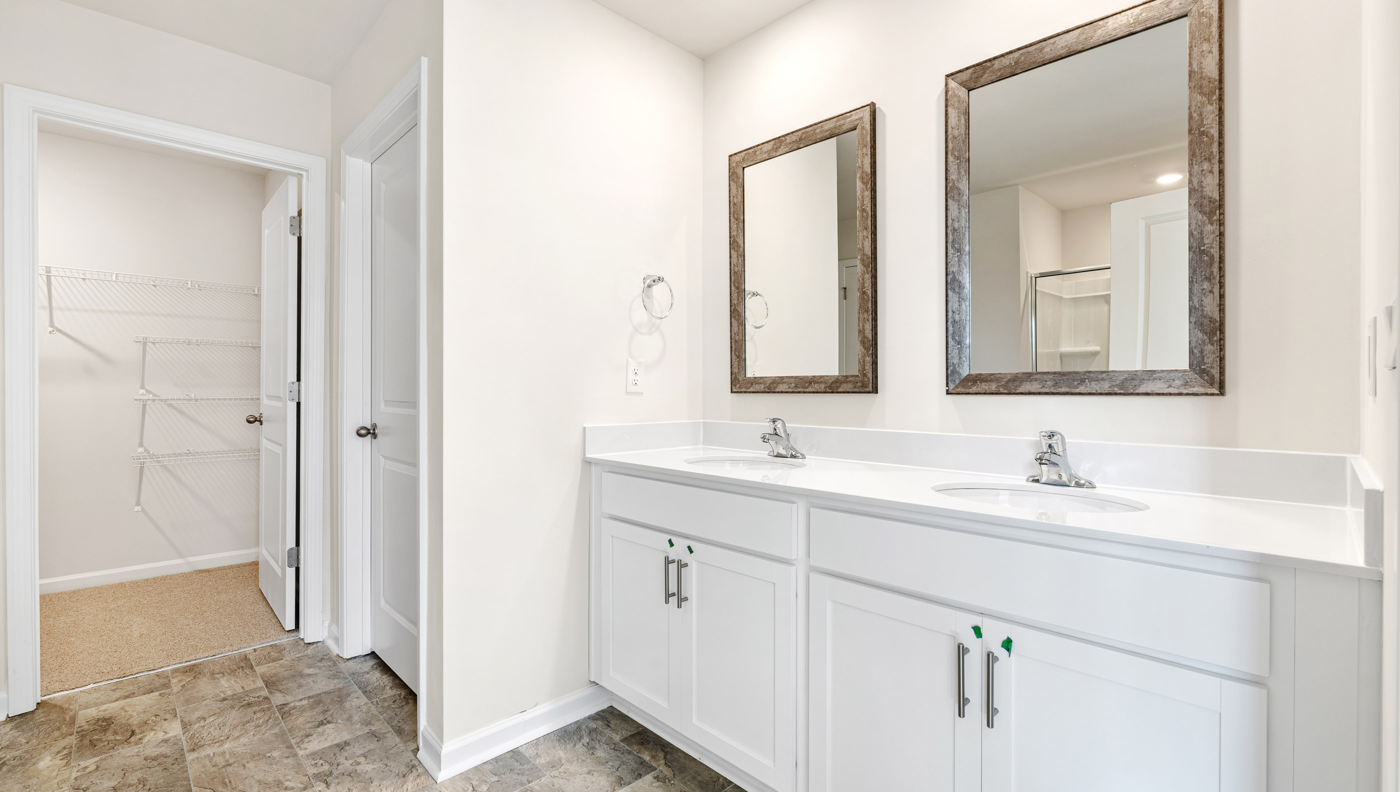 Bathroom with double vanity sink.
