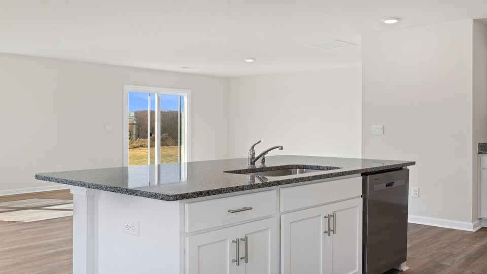 Kitchen island hosts sink and dishwasher.