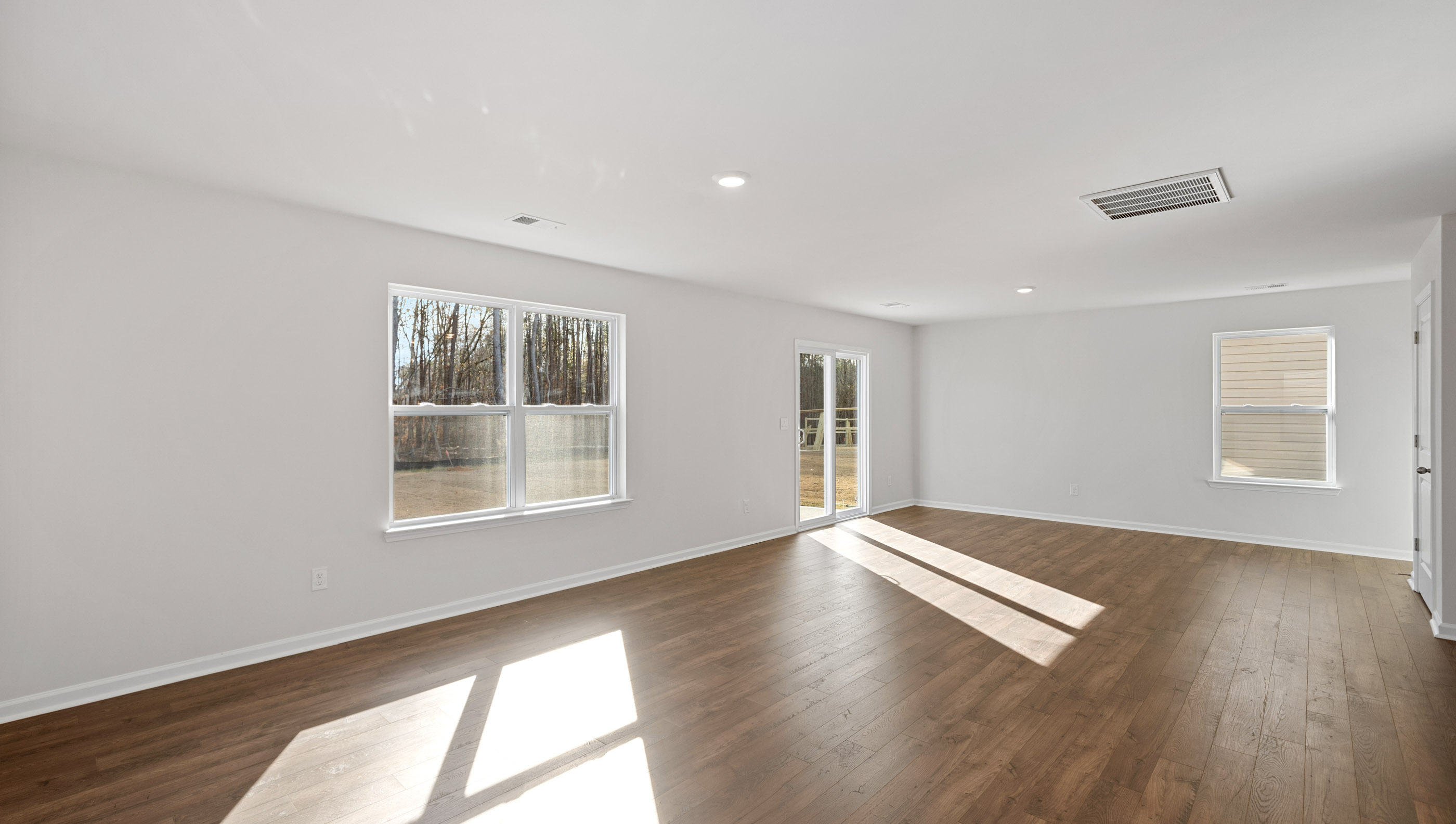 Family room with windows.