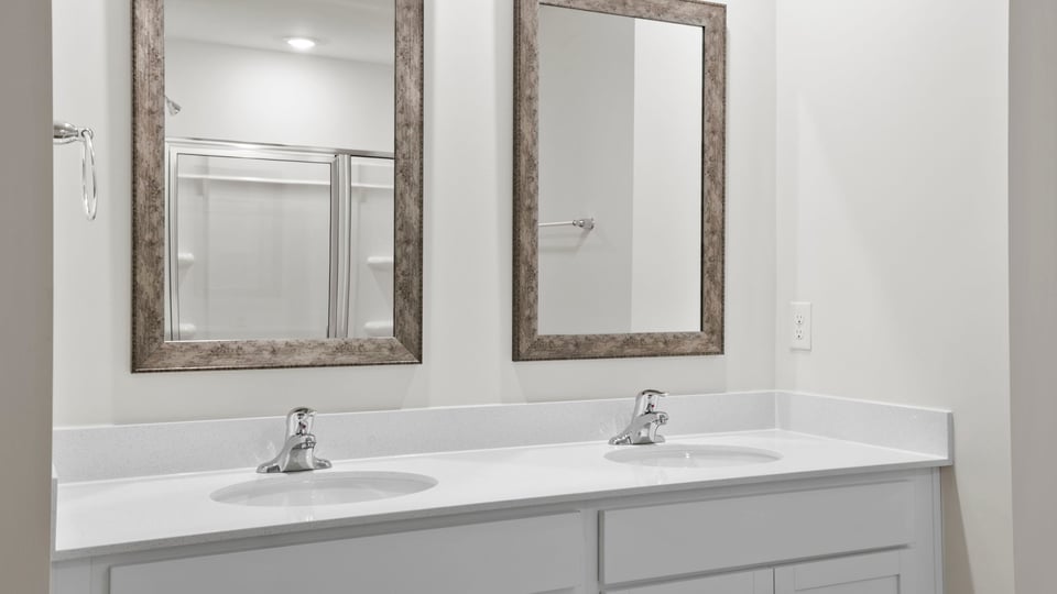 Bathroom with double vanity sink.