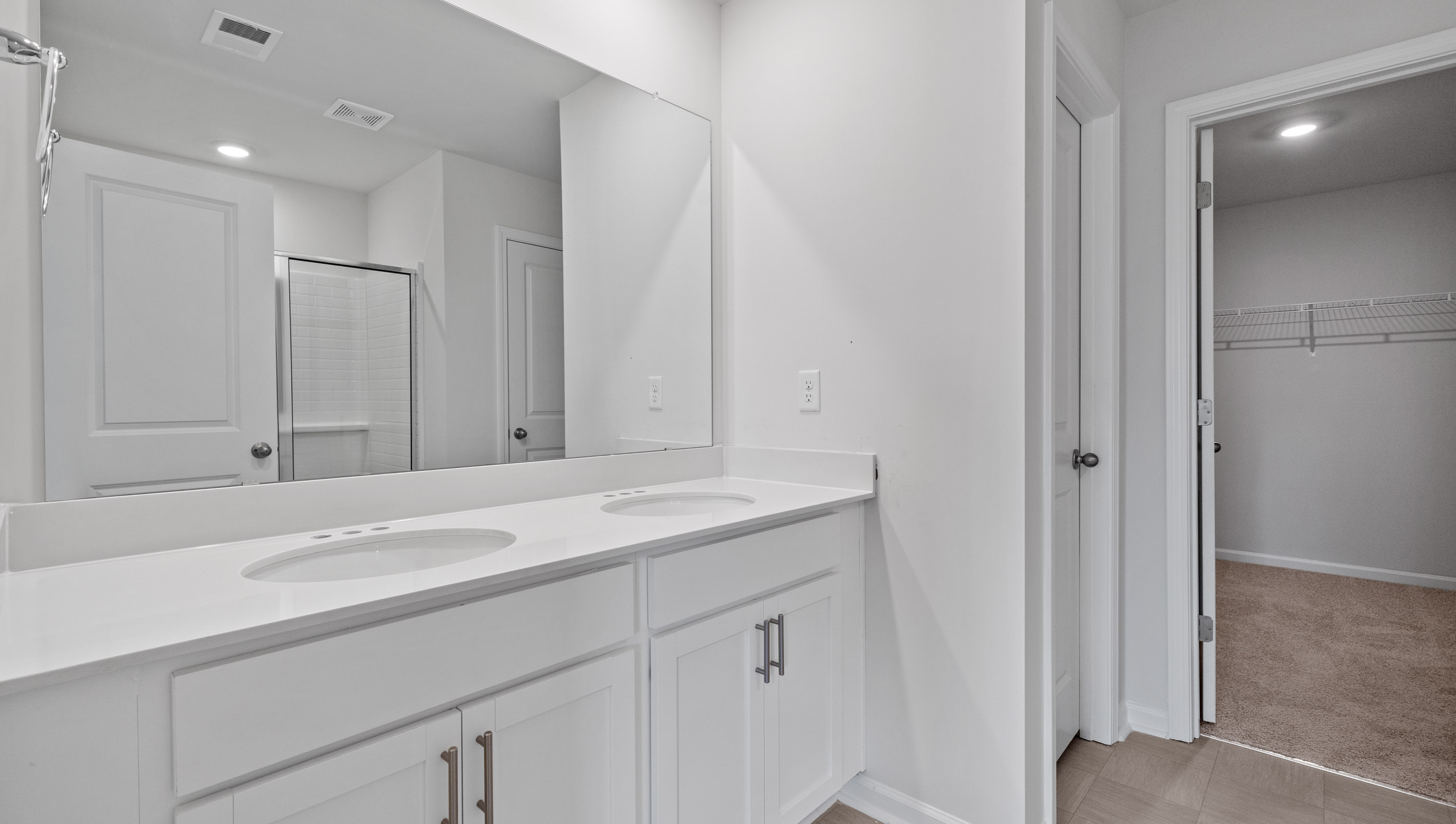 Bathroom with double vanity sink.