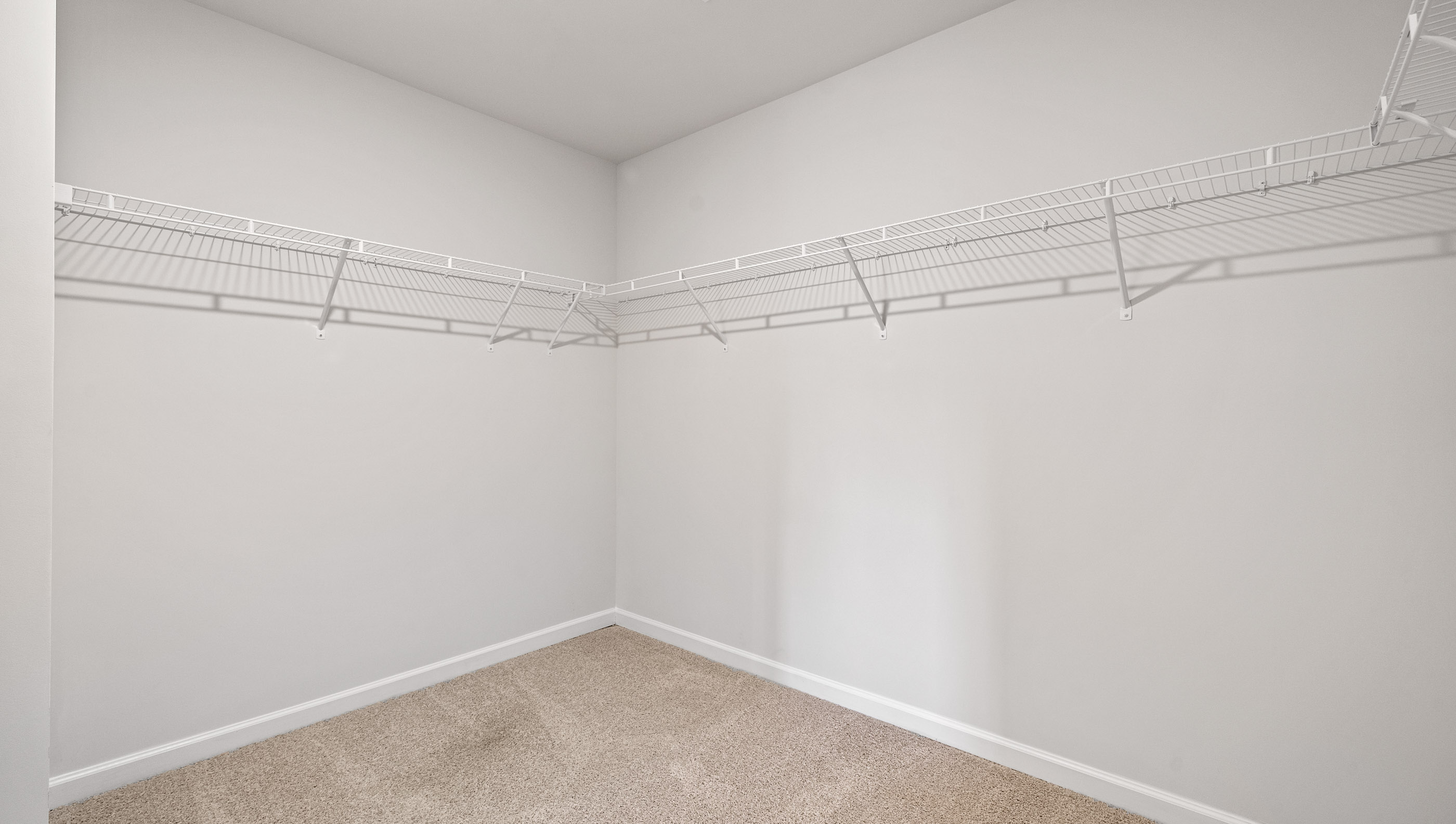 Closet with hanging storage racks.