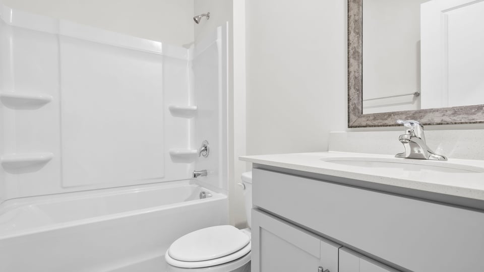 Bathroom with vanity sink.