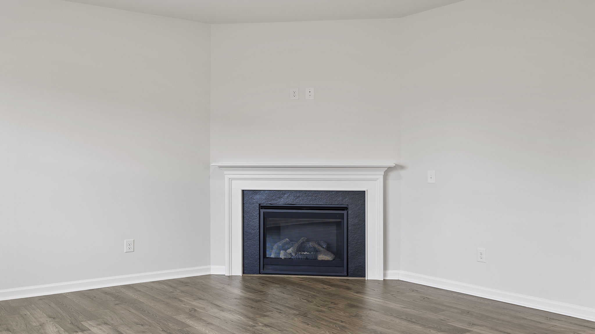 Close up view of the gas log fireplace.