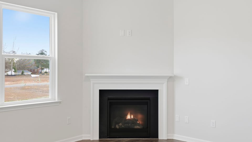 Close up view of the gas log fireplace.