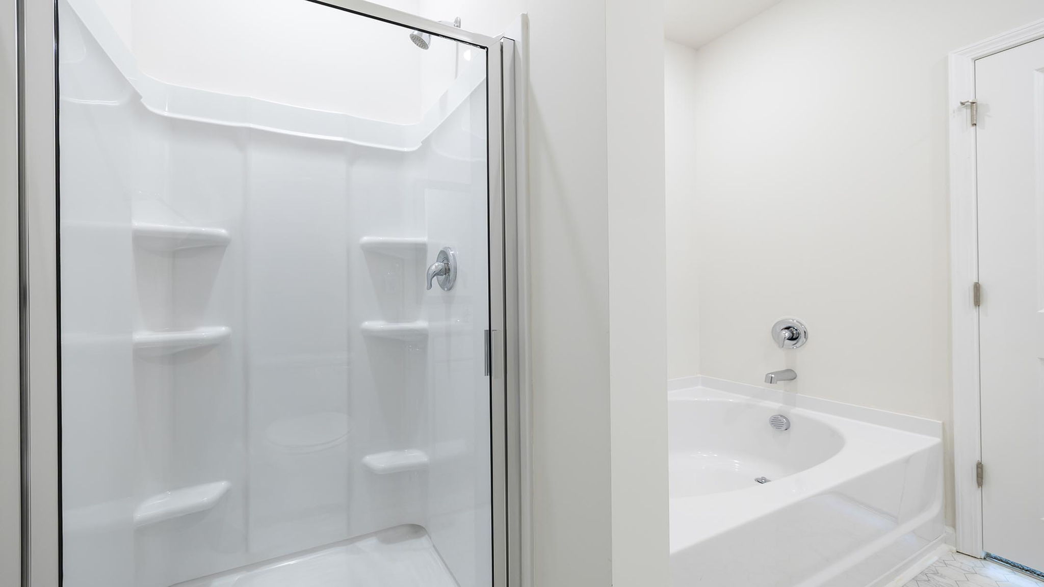 Bathroom with double vanity sinks.