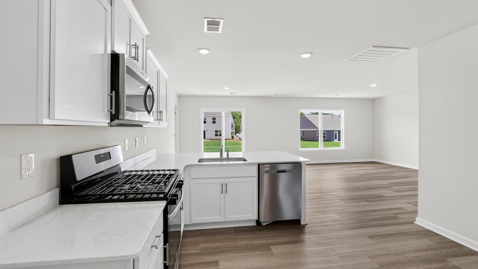 View from kitchen into living area.
