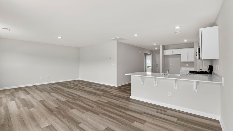 View of kitchen from dining area.
