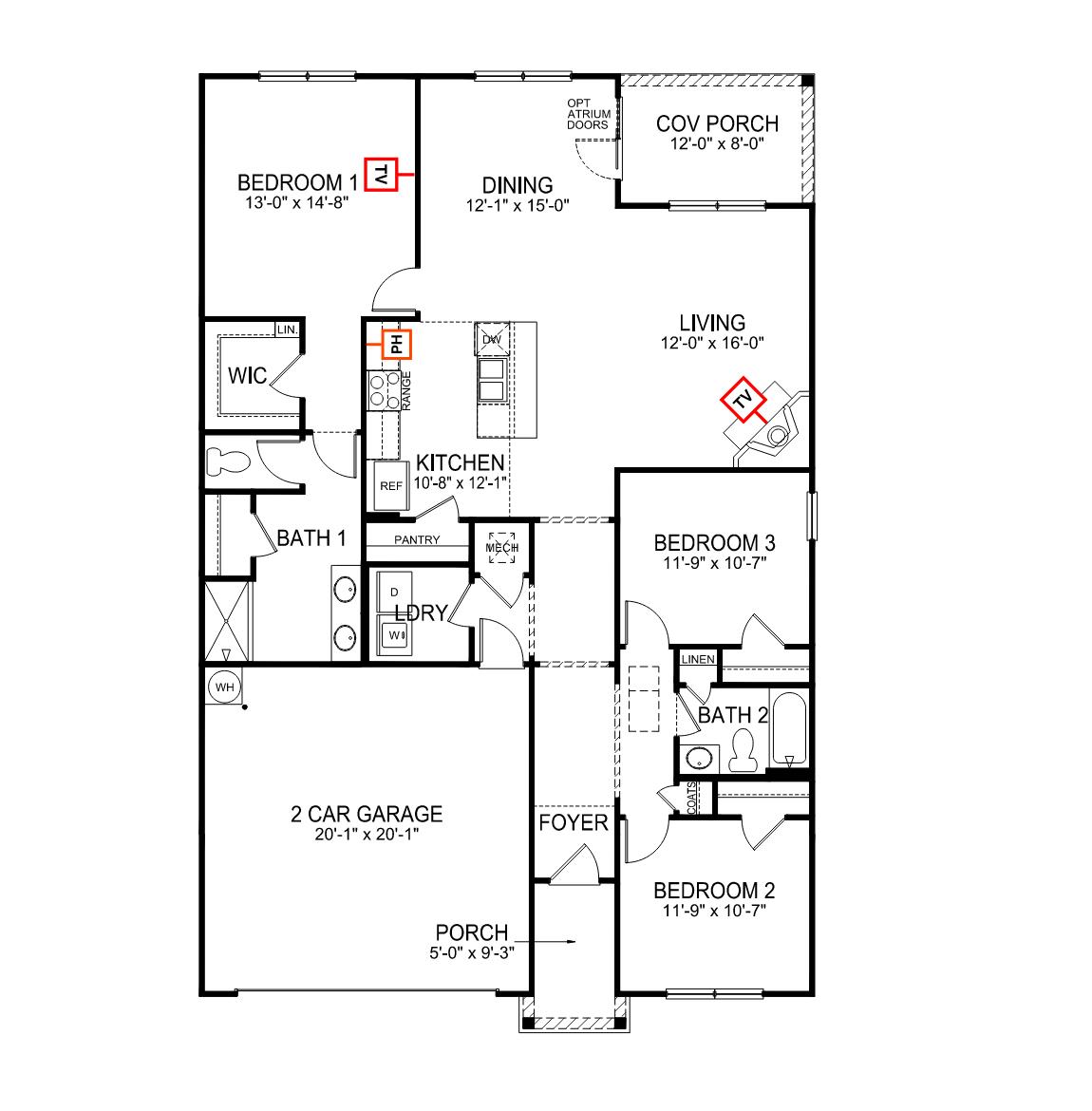 Aria floorplan of first floor.