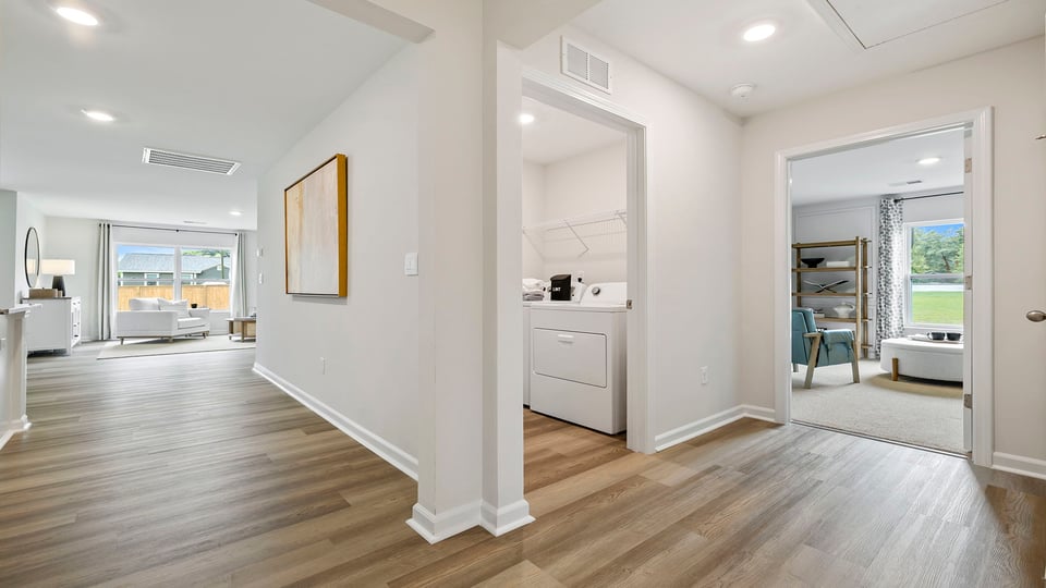 Hallway view of rooms.