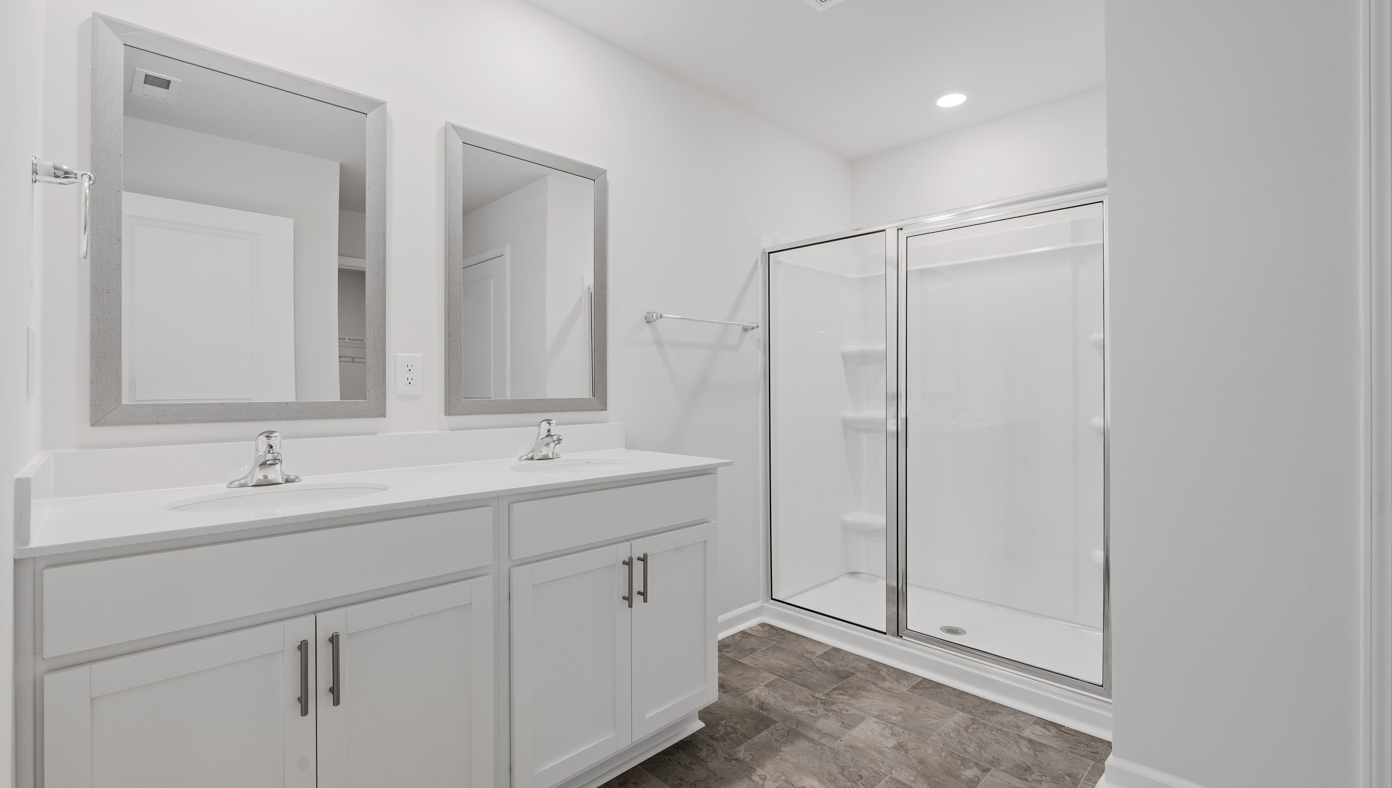 Bathroom with double vanity sink.