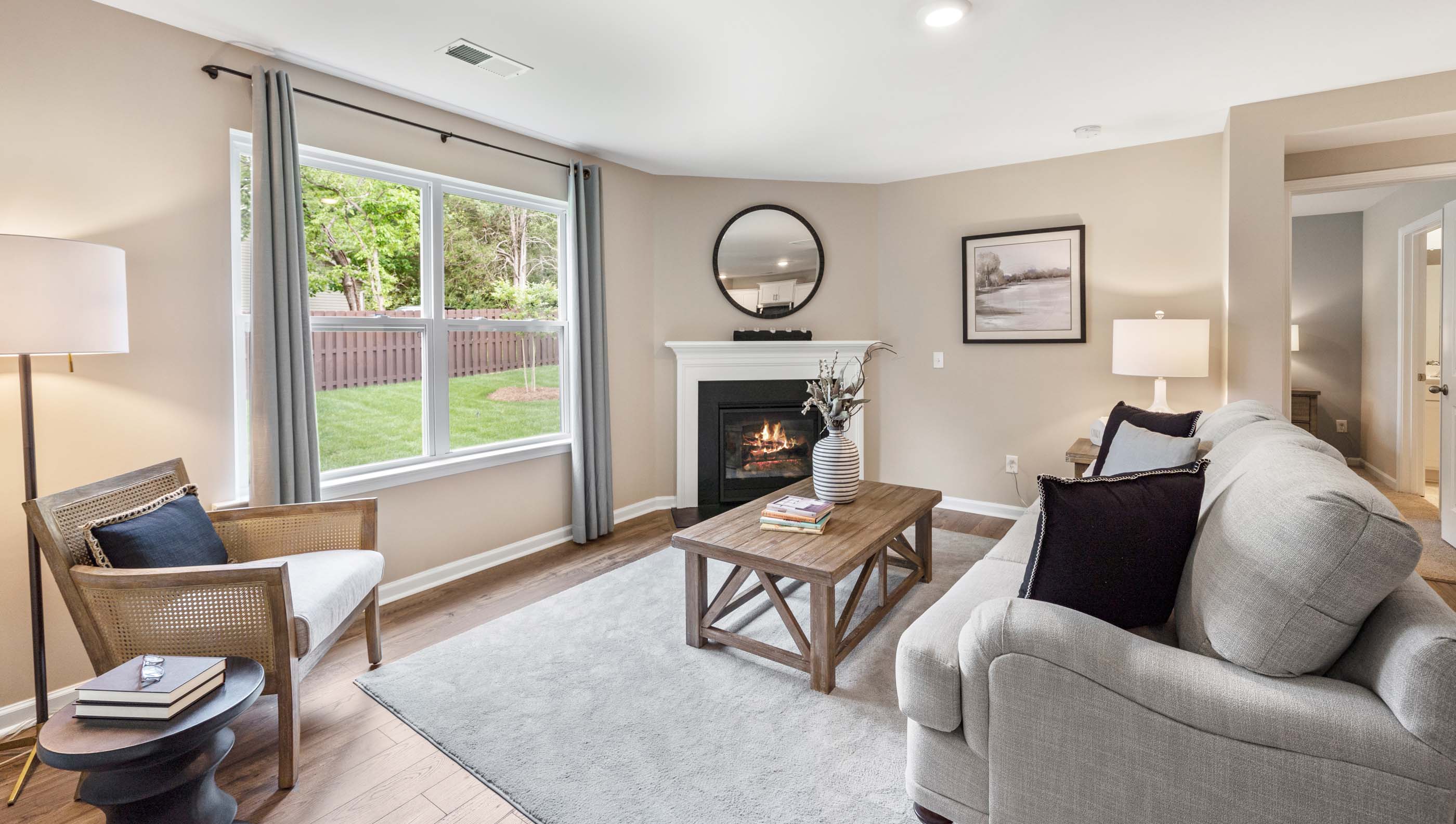 Family room with fireplace.