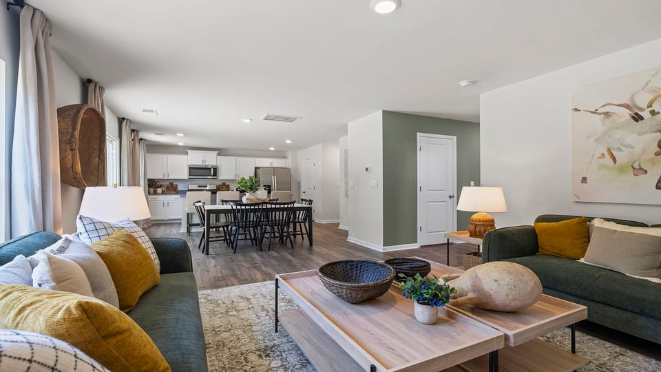 Family room with windows.
