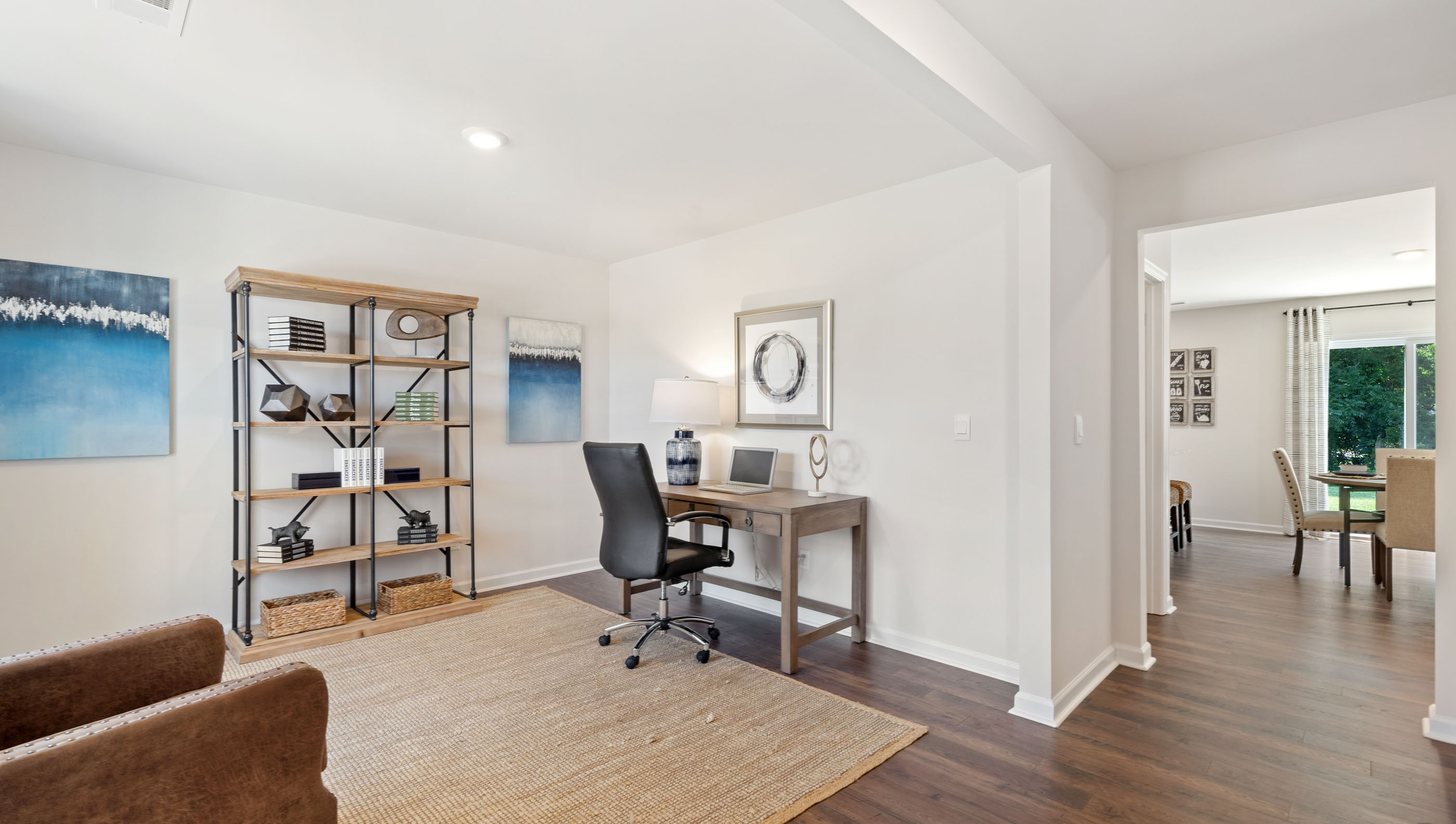 Office at front of home with windows.