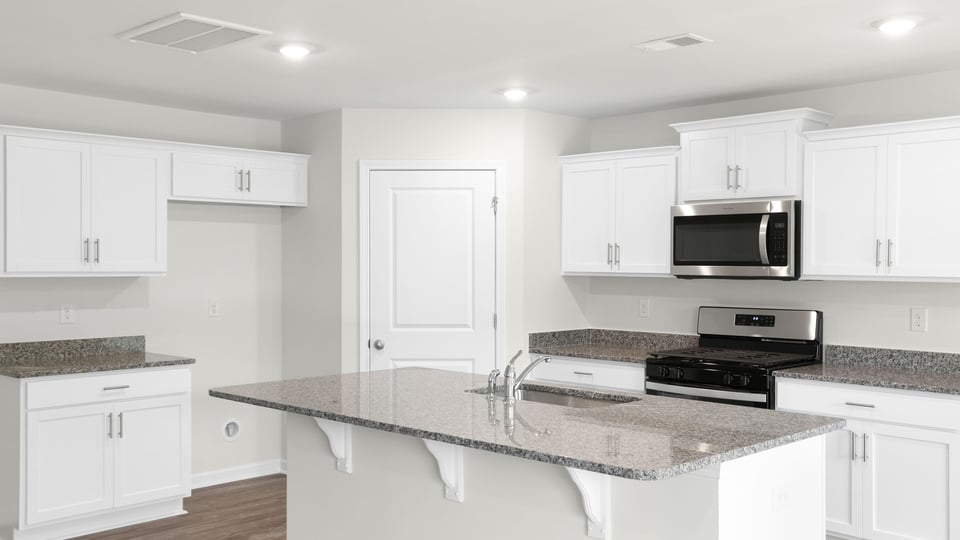 Kitchen and island.